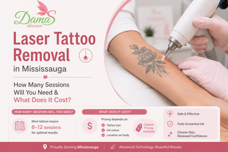 Laser tattoo removal treatment in progress at a professional skincare clinic in Mississauga