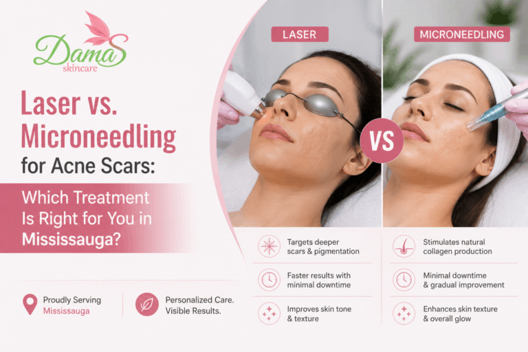 Skincare specialist performing laser and RF microneedling acne scar treatments in Mississauga